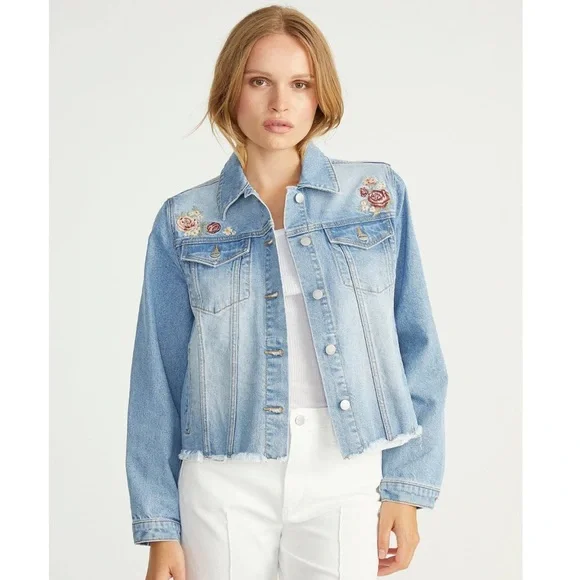 Driftwood Mesa Rosa Stretch Denim Jacket Embroidered Size XS - Picture 2 of 14